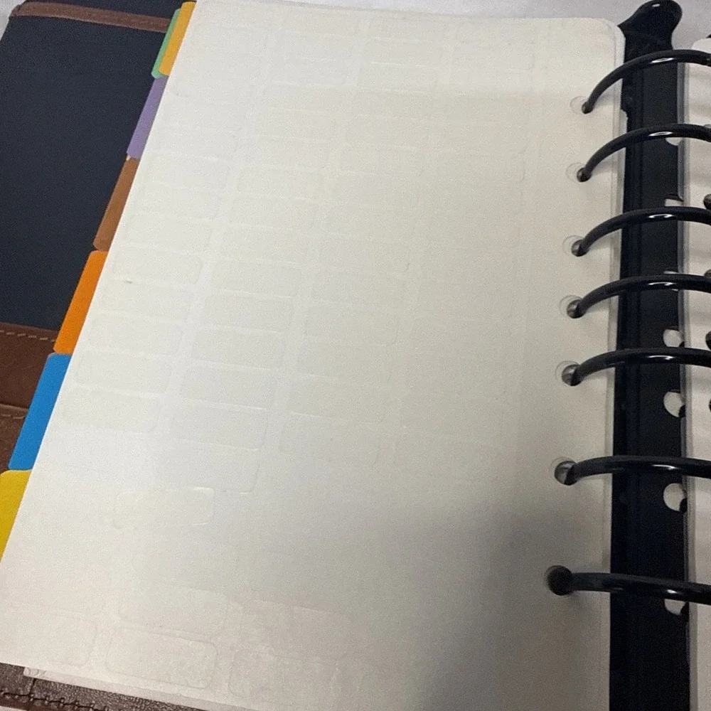 VTG 90's Day-Timer Camel Tan Leather Binder Planner Inserts Stickers Labels 9.5